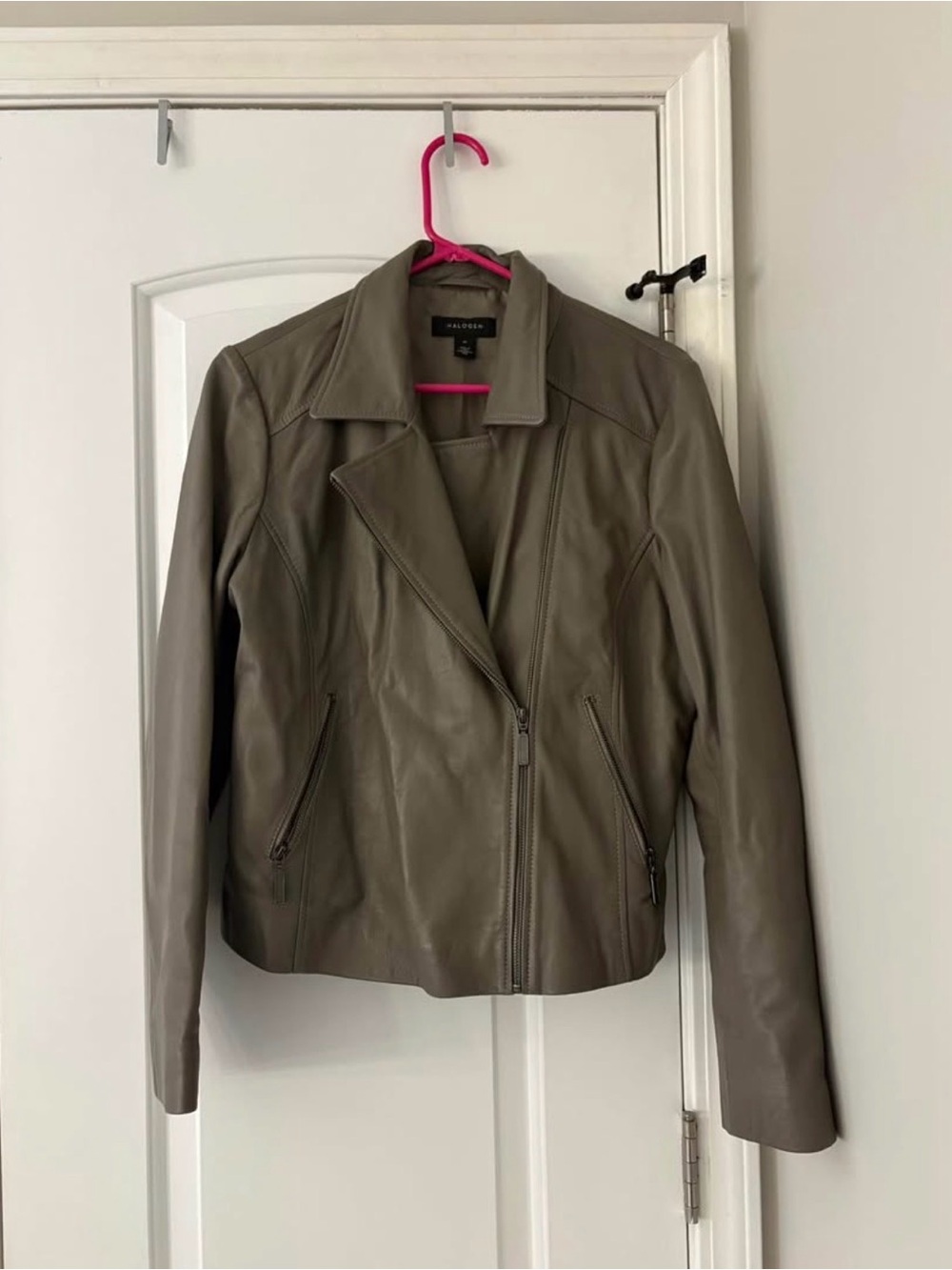 Halogen Taupe Leather Moto Jacket